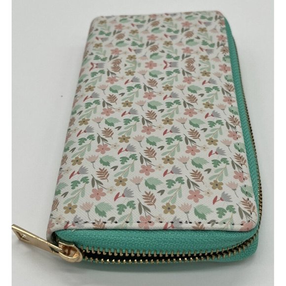 womens wallet teal and White floral print. by Heimish Atlantic Fashion. - Picture 1 of 11